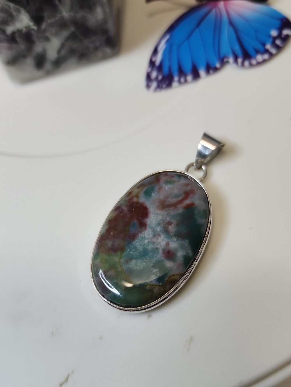 Bloodstone Oval Pendant in Green and Brown